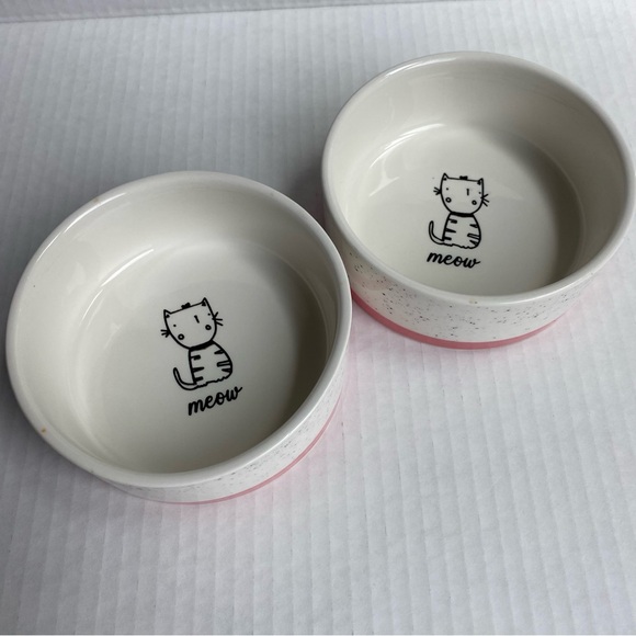 Cat Bowls Signature MEOW Peach White Ceramic Kitty Food Drink EUC 4.5” - Picture 15 of 16